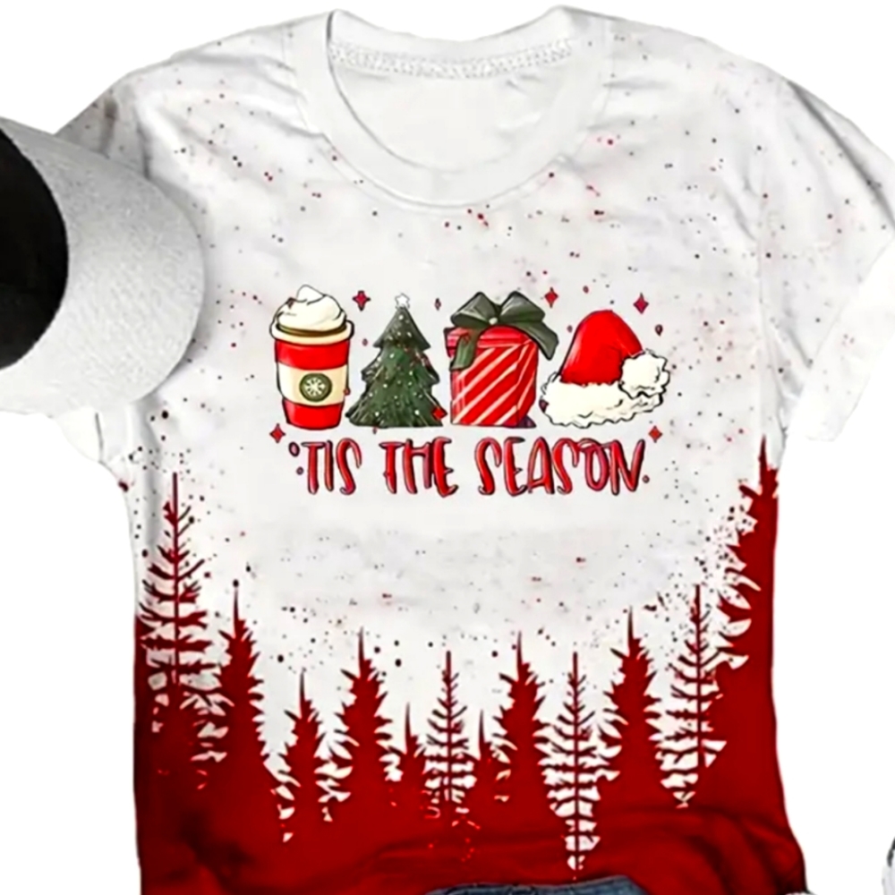 'Tis the Season Holiday Tee, Red & White, XL, NWT